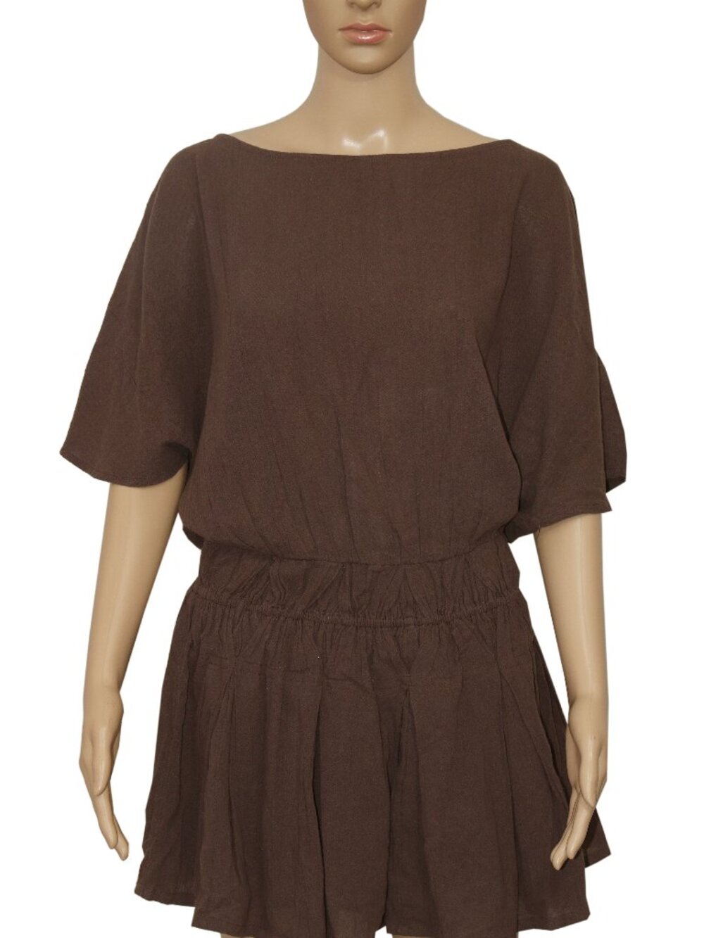 Free People Free-Est Sutton Mini Dress Brown Flutter Sleeve Smocked S